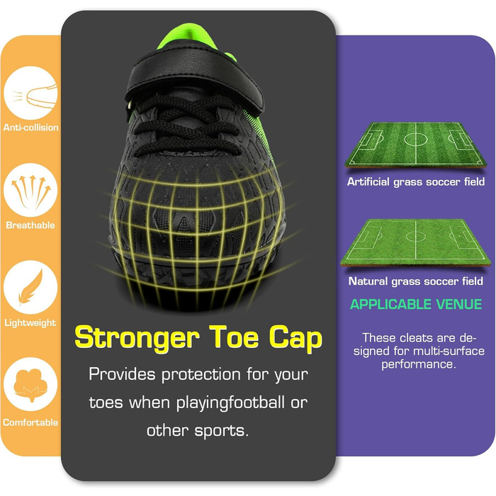 Дитячі футбольні бутси Kinder для залу та вулиці: чорно-зелені, розмір 31 EU