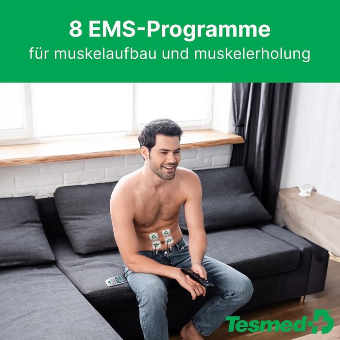 Електростимулятор TESMED Fit для EMS, TENS, масажу (3 в 1): 22 програми, 6 регульовані, для зняття болю та стимуляції м'язів живота, сідниць та грудей (Fit 5.4 з 4 електродами)