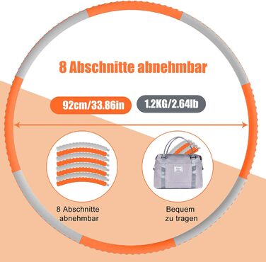 Обруч для фітнесу BIAOQINBO для дорослих з нержавіючої сталі, масажний хулахуп з преміум-піною для схуднення і формування талії, сірий-оранжевий