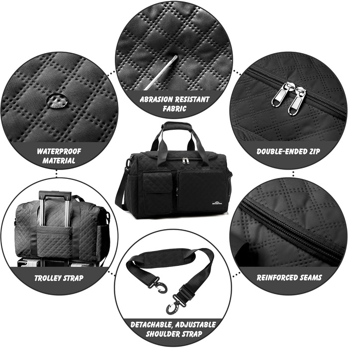 Спортивна сумка для подорожей з відділенням для взуття та вологих речей, водонепроникна сумка-вікенд для йоги, плавання та залу, унісекс (Чорна)