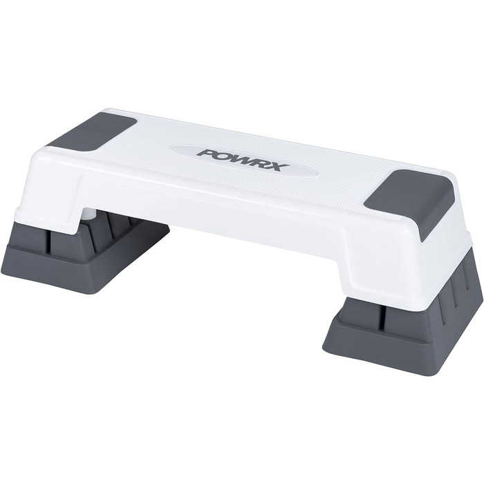 Степ-платформа POWRX для аеробіки та фітнесу, 3 рівні, біла, регульована висота, антиковзаюча | Степ-бенч для дому