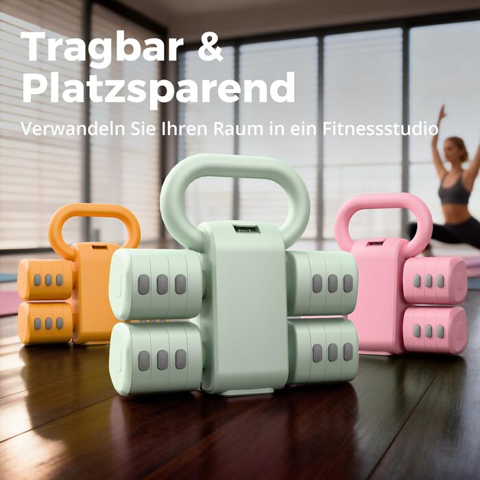 Регульований гантельний комплект 2-в-1 для жінок – 4 рівні (1-5,5 кг) – обладнання для фітнесу вдома, зелені гантелі