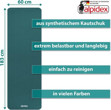 Йога мат ALPIDEX 183x60x0.8 см, нетоксична, з E-book, ручка, протиковзна, для фітнесу, гімнастики, пілатесу, йоги, спорту, фізіотерапії, HIIT, тренувань, ізомат, дружня до шкіри, Petrol