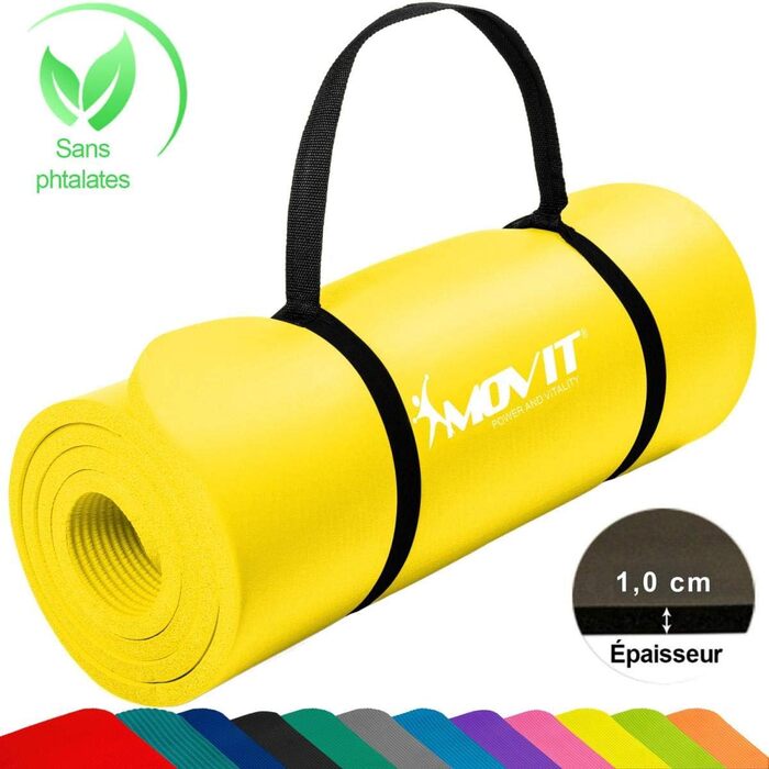 Гімнастичний килимок для фітнесу та йоги MOVIT, гіпоалергенний, жовтий (183x60x1.0 см)