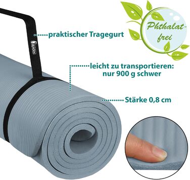 Йога мат ALPIDEX 183x60x0.8 см - нетоксична фітнес-мат з E-Book, ремінком, протиковзким покриттям для гімнастики, йоги, пілатесу, фітнесу, HIIT, фізіотерапії (Ice Blue)