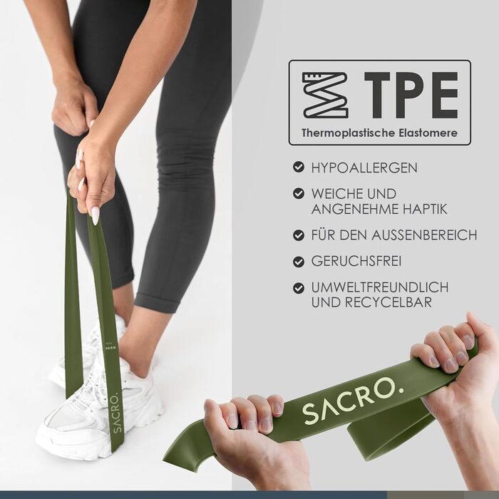 SACRO: Набір з 5 еластичних стрічок для фітнесу – тренажерний інвентар для занять йогою, пілатесом, кросфітом та калістенікою