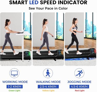 CITYSPORTS Біговий тренажер з регулюванням нахилу, WalkingPad з LED-дисплеєм та світловим ефектом, швидкість 1-6 км/год, для дому та офісу, з пультом керування, колір Green