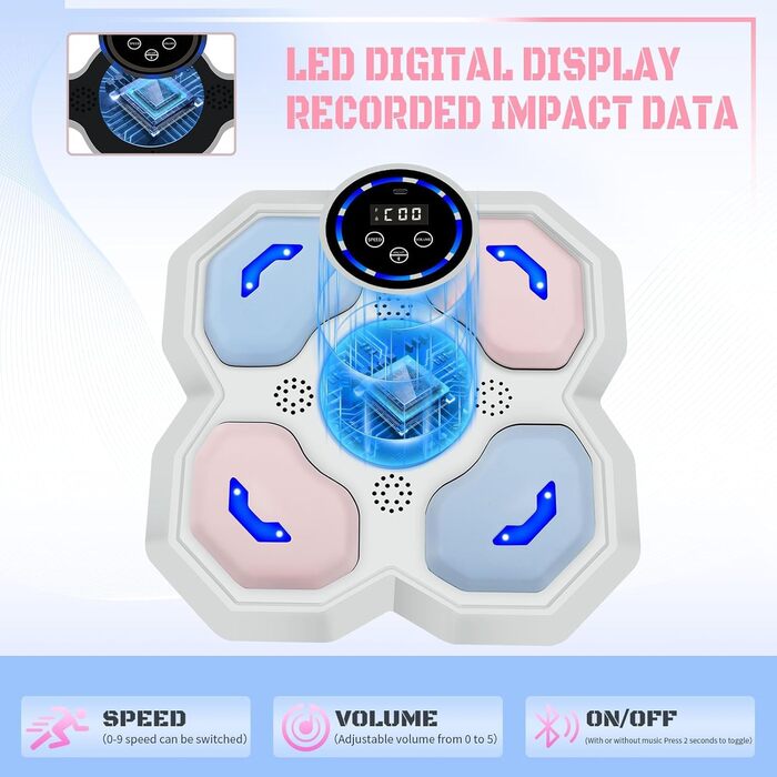 Музичний боксерський тренажер з рукавичками, настінний, Bluetooth, Smart, рожевий/блакитний