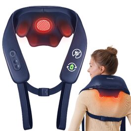 Бездротовий масажер для шиї та плечей KNQZE 4D Shiatsu з інфрачервоним підігрівом (графен), глибокий розминаючий масаж спини, синій