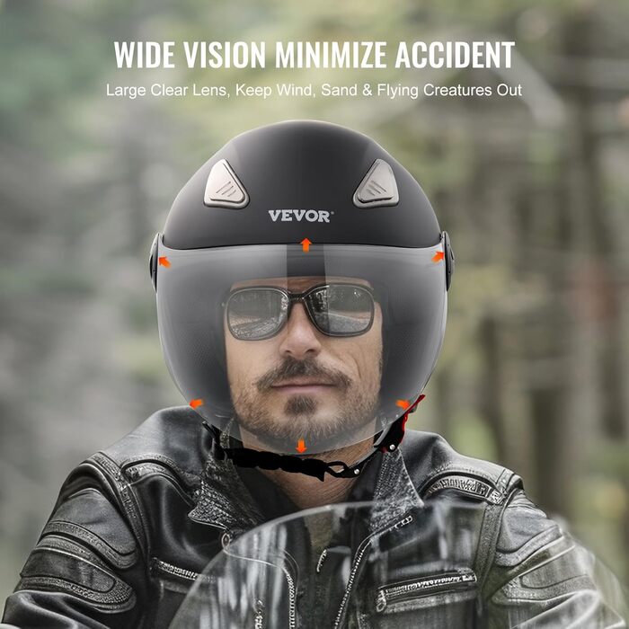Мотошолом VEVOR 3/4 XL, без бренду, 55-56 см, високощільний ABS, Bluetooth, змінне скло, DOT, для дорослих і підлітків