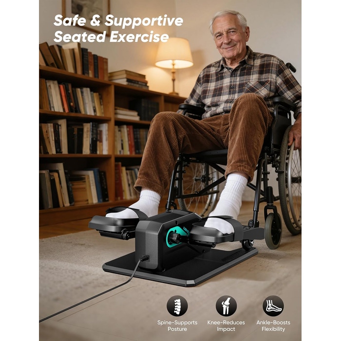 Еліптичний тренажер під стіл, тихий, моторний тренажер для ніг з інтелектуальним пультом керування, 12 швидкостей, ручні програми, Auto/3 автоматичні програми, LCD-дисплей