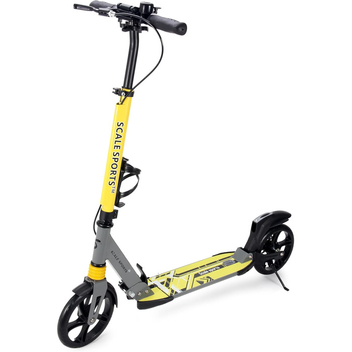 Самокат двоколісний складний Kickscooter для дітей 8-12 років, підлітків та дорослих, регульований кермо, колеса PU 200 мм, дискове та ножне гальмо, ремінь для перенесення (жовтий)