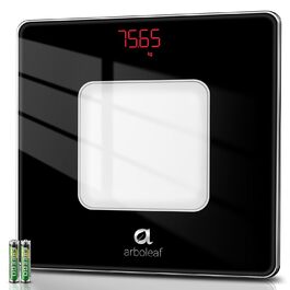 Arboleaf Ваги для людей, високоточні електронні ваги з LED-дисплеєм, технологією Step-On, загартоване скло, до 180 кг, чорні, з батарейками