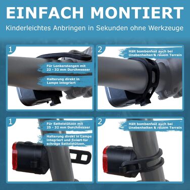 Велофара WIDDER: комплект передньої та задньої велофари LED 90 люмен, USB-C, StVZO, для дорослих/дітей