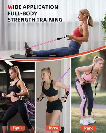 Набір еластичних стрічок Abahub для фітнесу з дверним кріпленням, ручками та петлею для ніг – для тренувань всього тіла, домашній спортзал, ідеально для початківців та досвідчених (Рожевий, 100LB)
