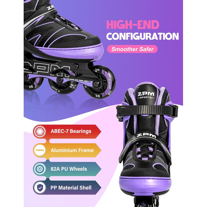 Дитячі ролики 2PM SPORTS з регульованим розміром для дівчаток та хлопчиків, зелені (фіолетові), розмір EU 37.5-41