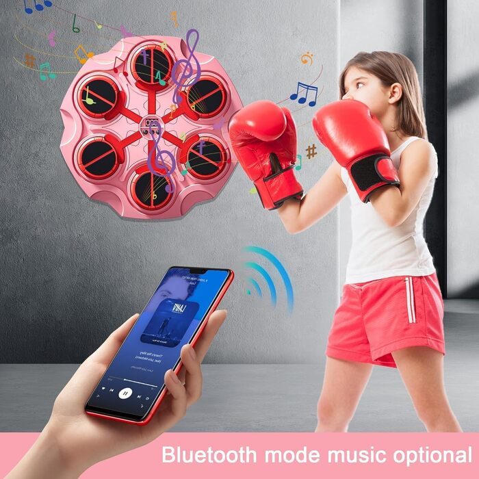 Музичний бокс для боксу з Bluetooth, настінний тренажер із рукавичками, лічильник ударів, для дорослих і дітей, рожевий