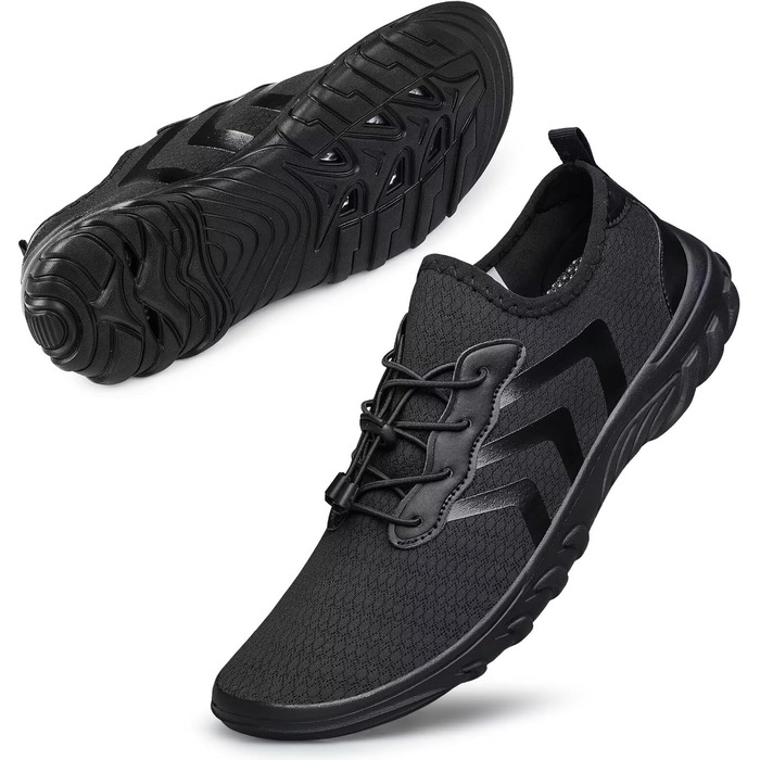 Чоловічі та жіночі аквашузи для плавання та відпочинку на пляжі. Швидковисихаючі, підошва для босої ноги, чорний колір, 40 EU