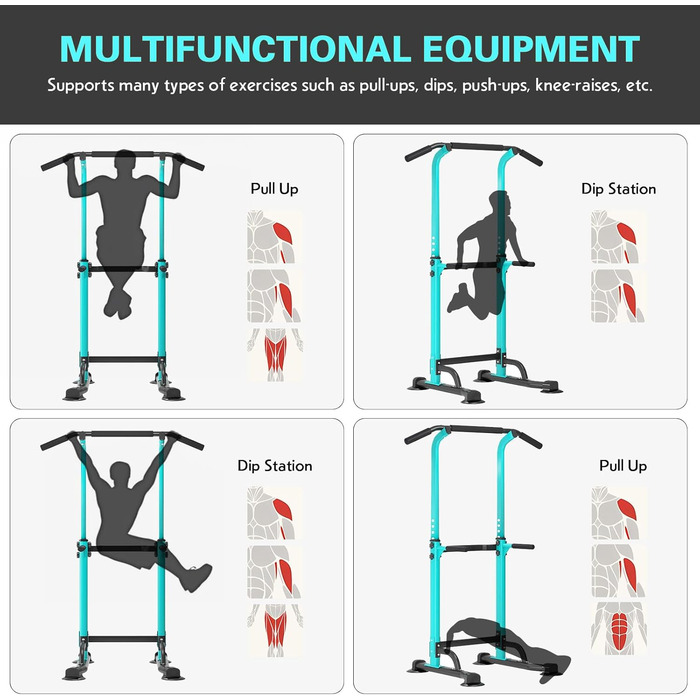 Турнік Power Tower SDHYL з регулюванням висоти, для тренувань пресу та спини, підходить для початківців та професіоналів, фітнес, блакитно-чорний
