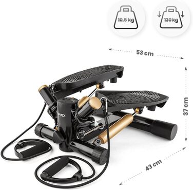 Gymtek XST500 Степпер - Міні тренажер для фітнесу та пілатесу з LCD-дисплеєм, лічильником кроків та підсвічуванням, чорний та золотий