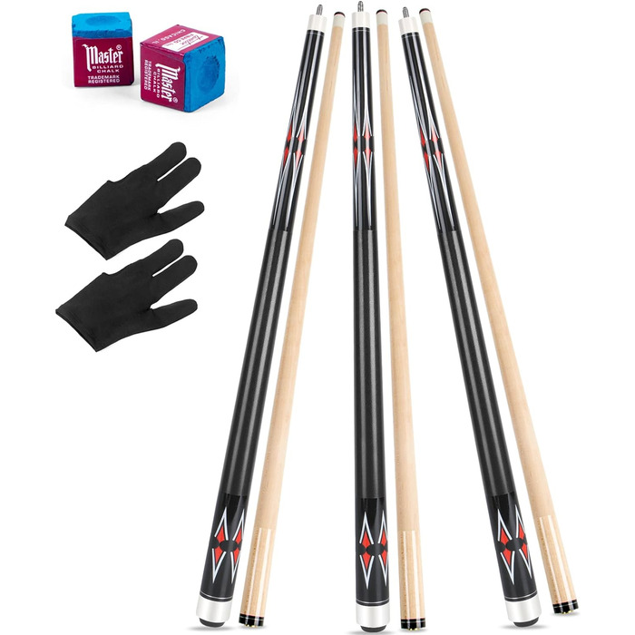 AKLOT Більярдний кий, набір 3 шт., канадський клен, 147.3 см, змішана вага