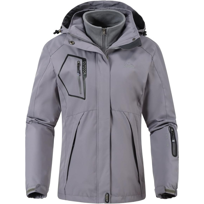 Жіноча 3-в-1 куртка Ysento: тепла флісова куртка, водонепроникна, вітронепроникна, функціональна, софтшелл знімною капюшоном (Сірий, S)