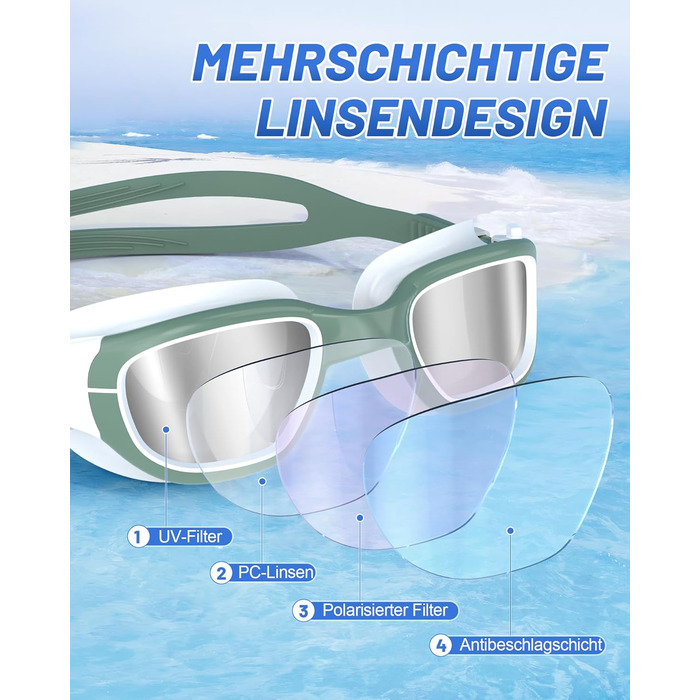 Поляризовані окуляри для плавання, антизапітніння, захист від сонця, для дорослих та підлітків, чоловічі та жіночі, зелено-срібні