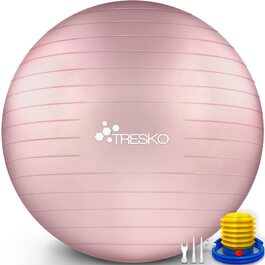 Гімнастичний м'яч TRESKO® BPA-Free з насосом | Для фітнесу, йоги, вагітності, тренування пресу та спини | Йога-м'яч, фітнес-м'яч, анти-burst, 65 см, рожеве золото, 300 кг