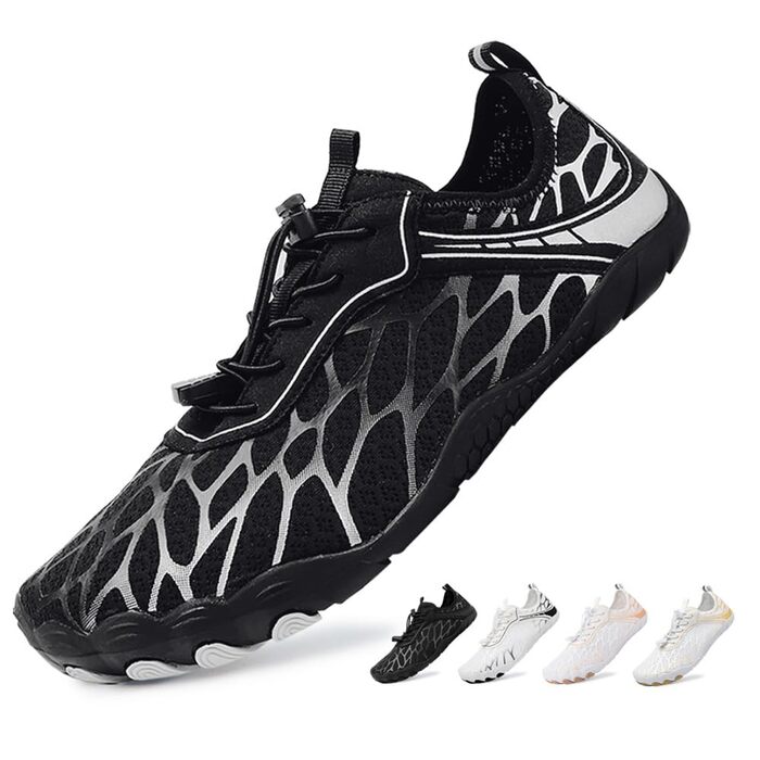 Взуття Barfuss для жінок та чоловіків: водонепроникні шкарпетки, кросівки для плавання, дихаючі, швидко сохнуть, 36-46 EU (41 EU, чорний сріблястий)