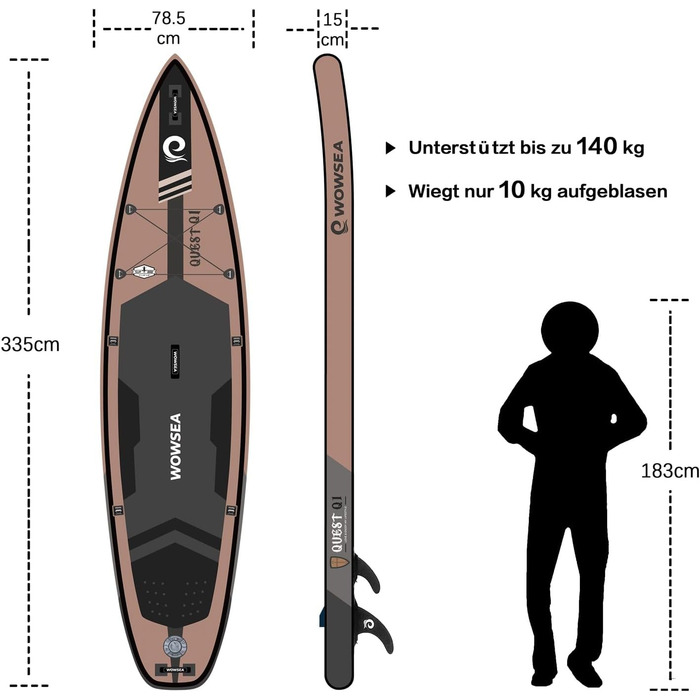WOWSEA SUP дошка надувна гоночна 426/385 см, з кріпленням для камери, для змагань та відпочинку (пісочний)