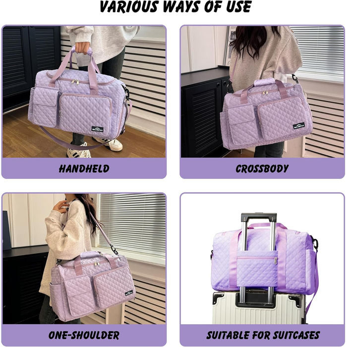 Спортивна сумка для жінок та чоловіків з відділенням для взуття та вологих речей, водонепроникна сумка для подорожей, йоги, фітнесу та плавання, колір: фіолетовий