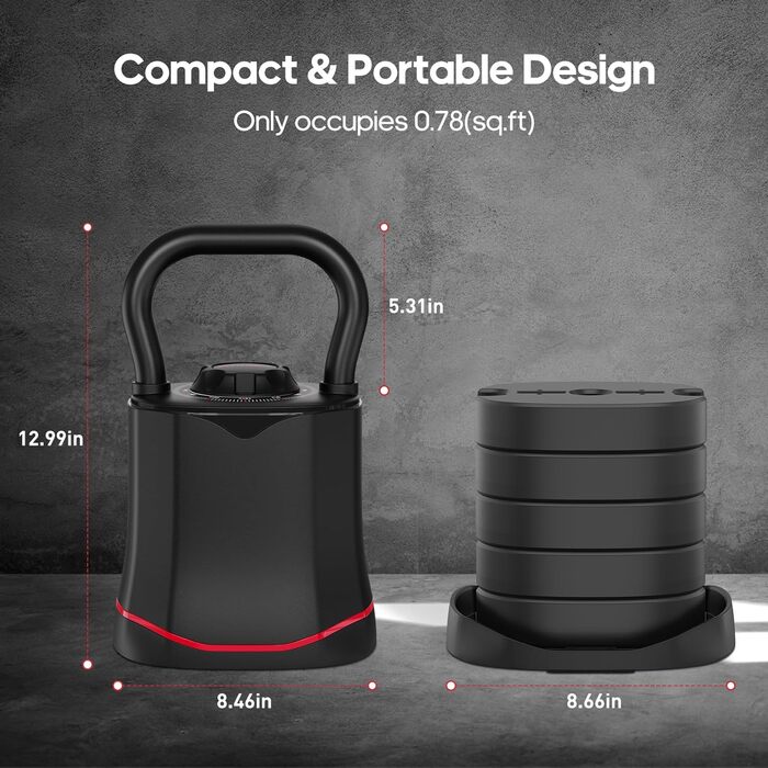 Кетлбел HXD-ERGO 6-в-1 регульований (3-18 кг) з швидкою зміною ваги, широким грифом, компактний для дому та тренажерного залу (чорний/червоний)