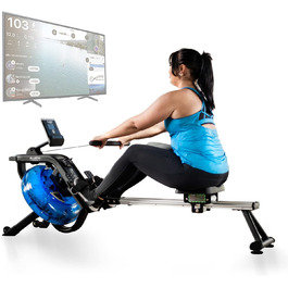 Гребний тренажер Bluefin Fitness Blade Aqua M-1 з водним опором, алюмінієва рама, інтеграція Kinomap, для інтенсивних тренувань