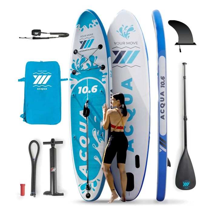 Надувний SUP (Stand Up Paddle) Premium від YM: технологія '3D Drop Stitch HD' + 'STL-Fusion', італійська якість, комплект з кільцями, шнуром та аксесуарами, різні кольори (білий/сірий), розмір 10'6' (320x82x15 см)