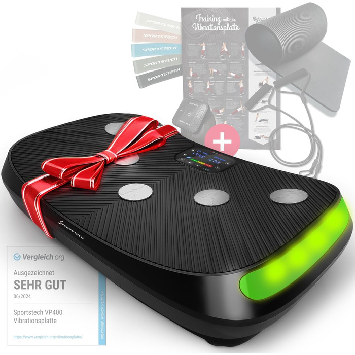 Платформа для вібраційного тренування Sportstech 4D VP400 sVibe з LED, тренувальні резинки та мотузки (комплект)