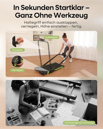 Бігова доріжка Walking Pad з нахилом 10%, 3.0 к.с., складна, для дому з магнітним пультом, LED-дисплеєм, висувними поручнями, 12 програм HIIT, до 136 кг, зелена
