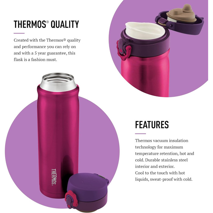 Термосова пляшка Thermos Pink 470 мл, багаторазова ізольована кавова чашка з нержавіючої сталі для гарячих і холодних напоїв, вакуумна фляга з герметичною кришкою