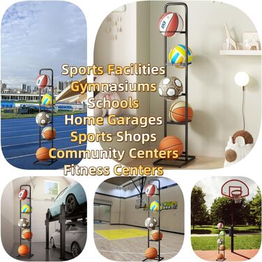 Стійка для м'ячів: сталева стійка для зберігання баскетбольних, футбольних та волейбольних м'ячів (5 тримачів) - економія місця, легка збірка, для внутрішнього та зовнішнього використання