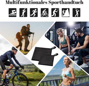 Набір спортивних рушників Pameil Fitness (2 шт.) з кишенею на блискавці | 120x50 см + 80x40 см | Рушники з мікрофібри для пляжу, басейну, спортзалу, подорожей | Чорний колір