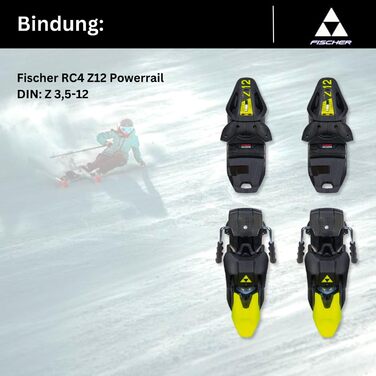 Гірські лижі Fischer RC4 WC SC MT з кріпленнями RC4 Z12 PR 23/24, чорні-жовті, 170 см, для жінок та чоловіків, карвінгові