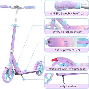 Самокат трюковий BELEEV з LED підсвіткою, регульованою висотою, колесами 200мм, ABEC-9, амортизацією та ременем для перенесення. Складний міський самокат для дітей від 6 років, підлітків та дорослих.
