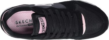Кросівки жіночі Skechers Og 85 Step N Fly чорного кольору з замші, сітки та Duraleather, рожева окантовка, 35.5 EU
