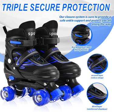 Дитячі ролери Duzskj для хлопчиків та дівчаток, регульовані, з підшипниками, чорний & фіолетовий (L, чорний & синій)