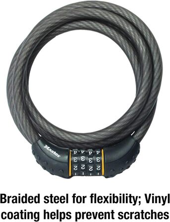 Кодовий тросовий замок Master Lock 8122D, 1,8 м, чорний, для велосипеда