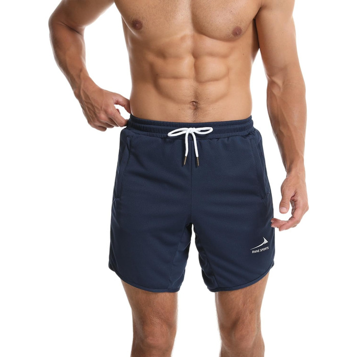 Чоловічі спортивні шорти для бігу та фітнесу з кишенею на блискавці, темно-синій колір / з петлею для рушника