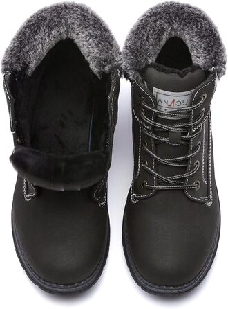 Черевики для ходьби ANJOUFEMME для жінок, зимові черевики, водонепроникні та теплі, для активного відпочинку, трекінгу та зимових прогулянок (41 EU, хутро чорне)