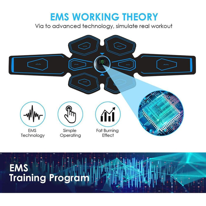 EMS-тренажер для пресу ABS Trainer: стимулятор м'язів з USB зарядкою, 8 режимів та 19 рівнів інтенсивності