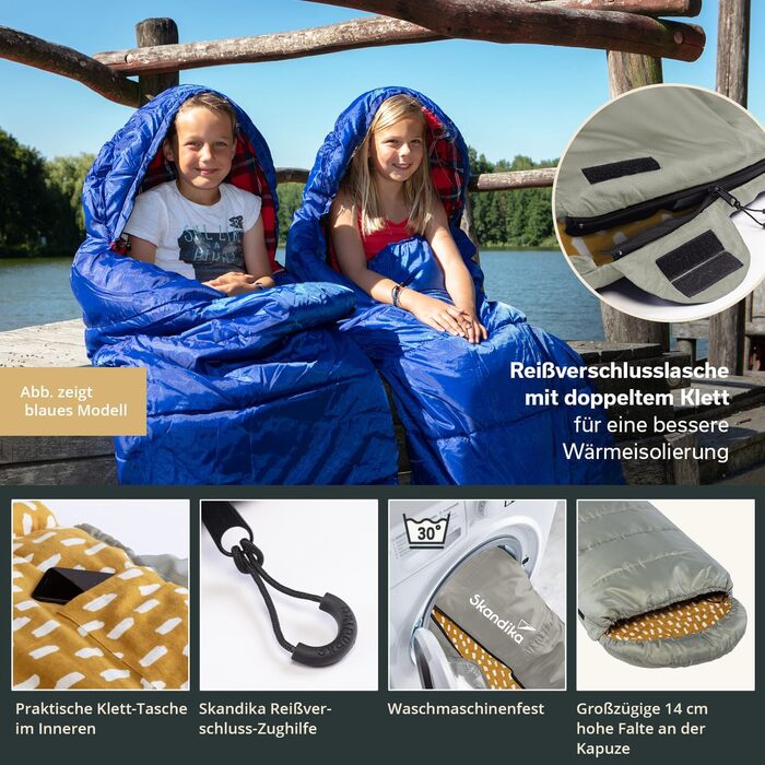 Спальний мішок для дітей Skandika Dundee Junior - теплий, водонепроникний, 175 x 70 см, фланель, комфорт 13°C