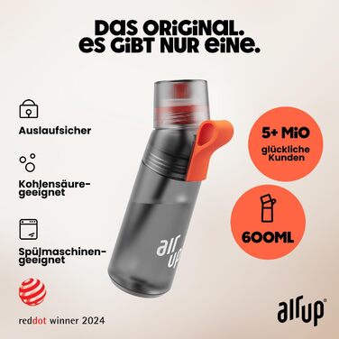 Пляшка для води air up 600 мл з аромат-подами та трубочкою, сіра, для школи, спорту, дітей, без цукру
