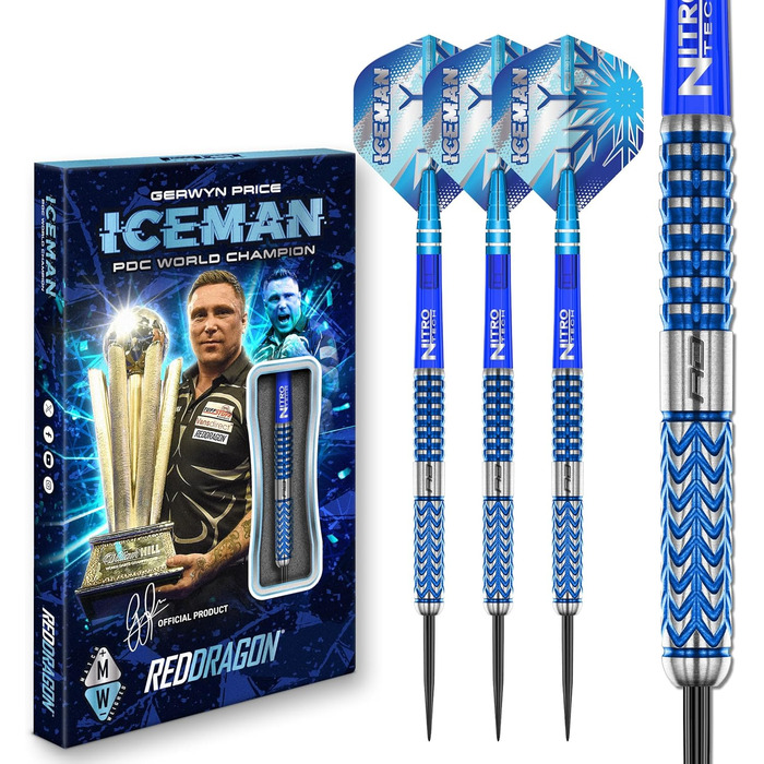 Професійні дартси Red Dragon Gerwyn Price Iceman Glacier 90% вольфрам, набір з крилами та стрижнями, 18/22/24/26 г